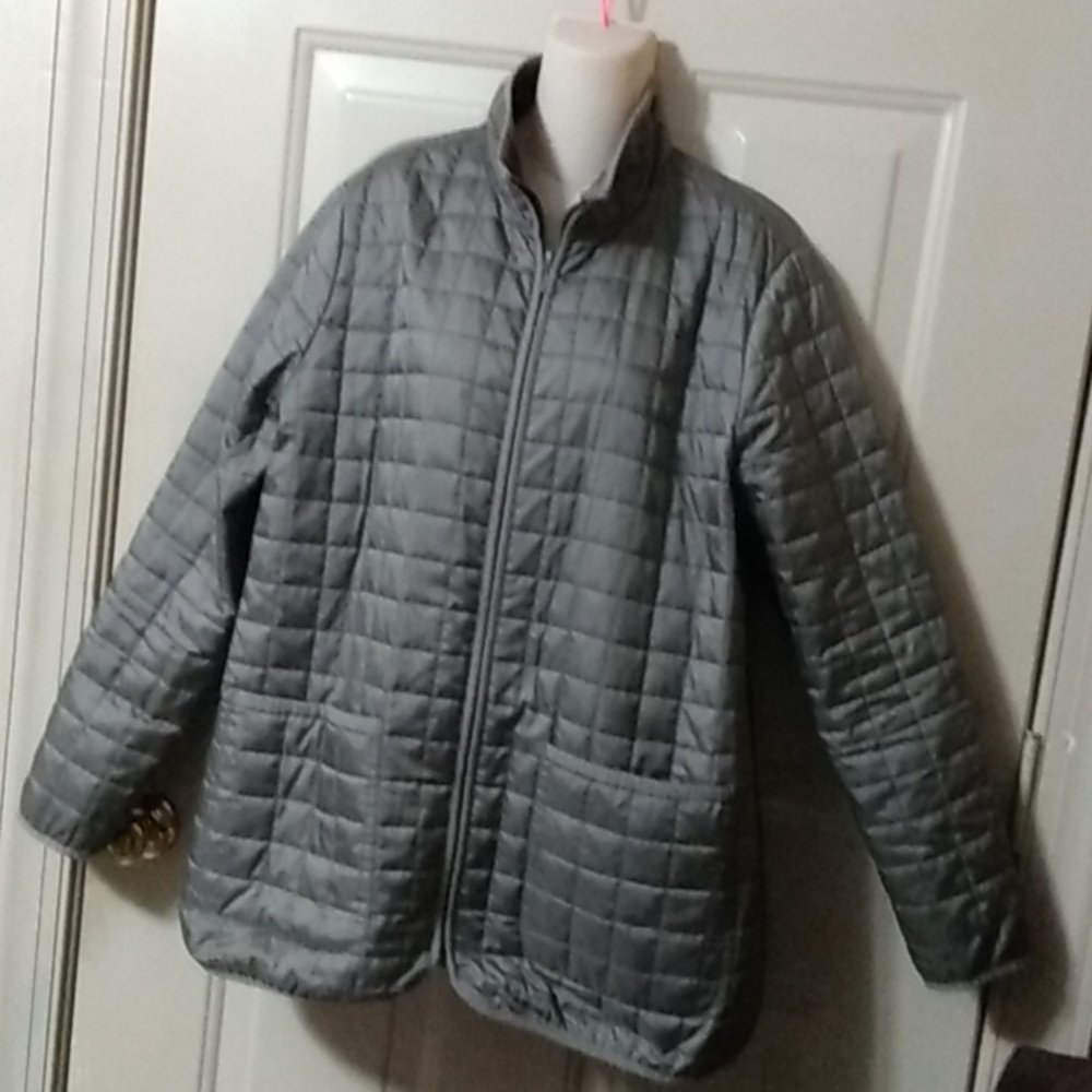 Lightweight Lands End Taupe Grey Gray Puffer Quilted Coat Jacket Outdoors
